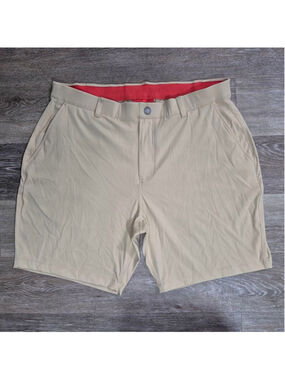 Men's REDVANLY Beige Flat Front Shorts XL with Red Waistband